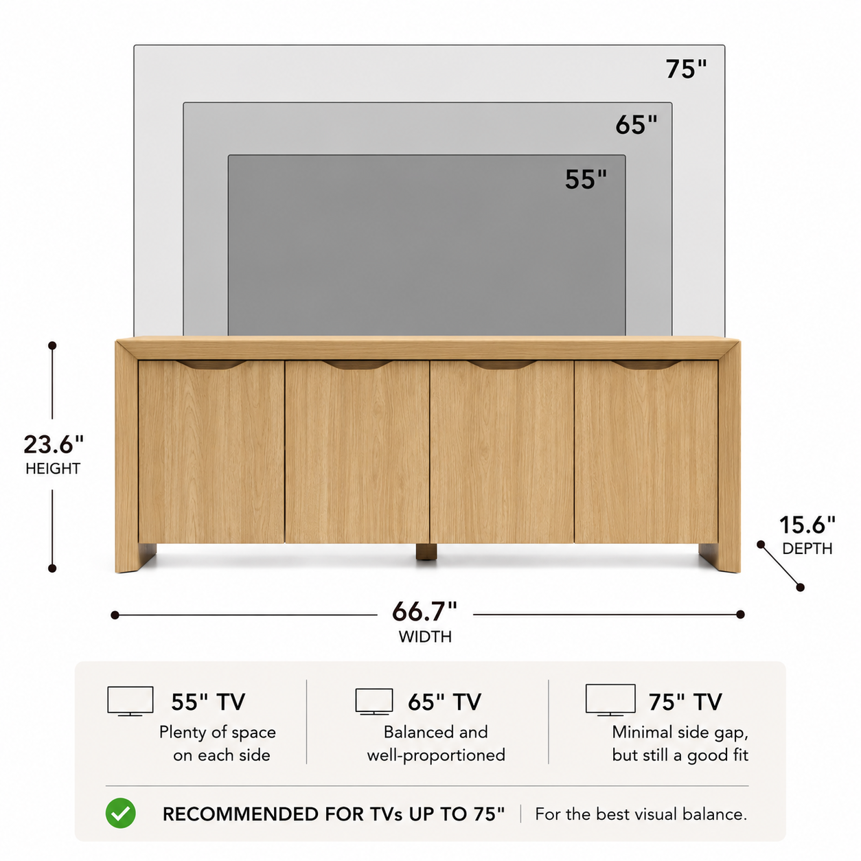 Modern Wood TV Stand with Storage Cabinet Natural