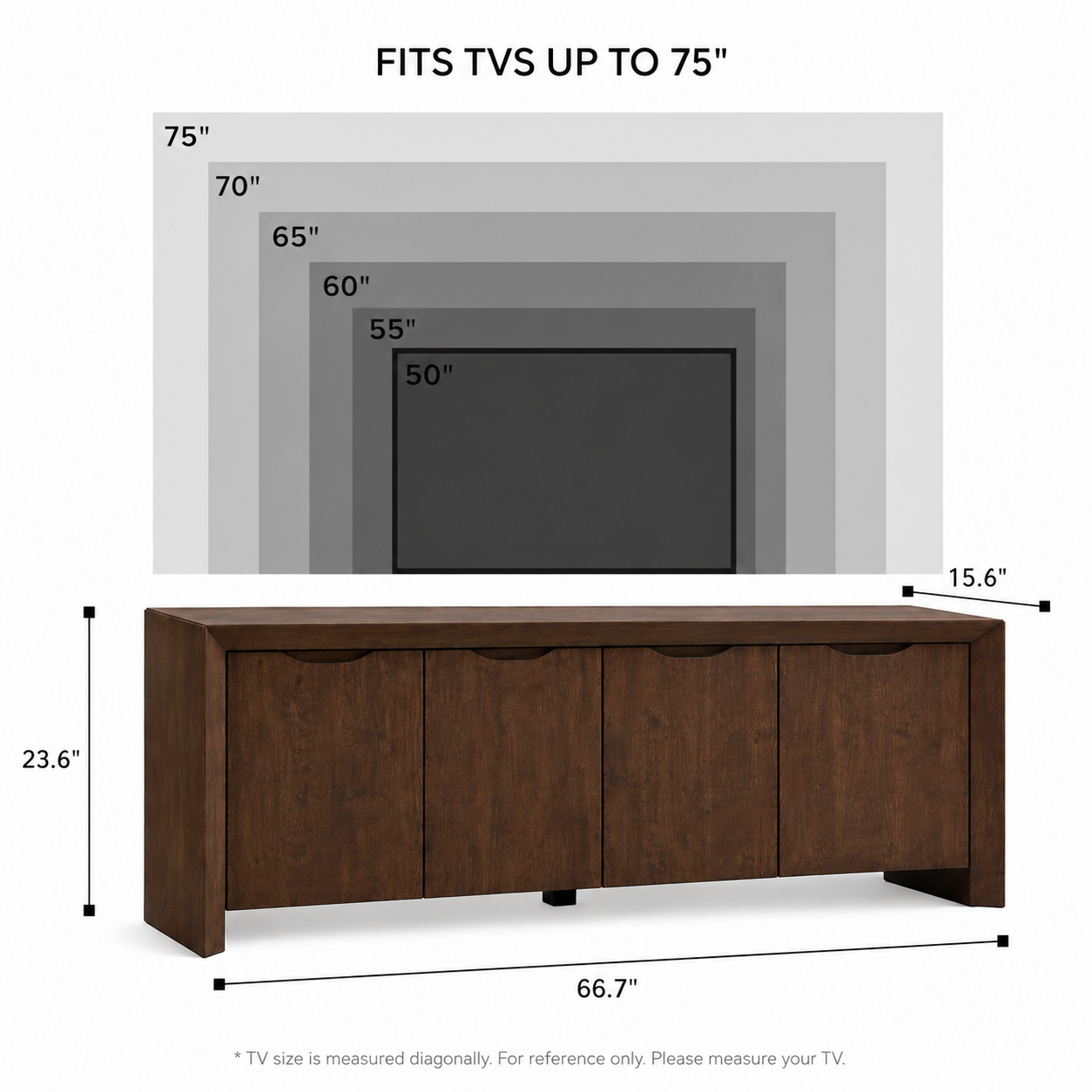 Modern Wood TV Stand with Storage Cabinet  Black