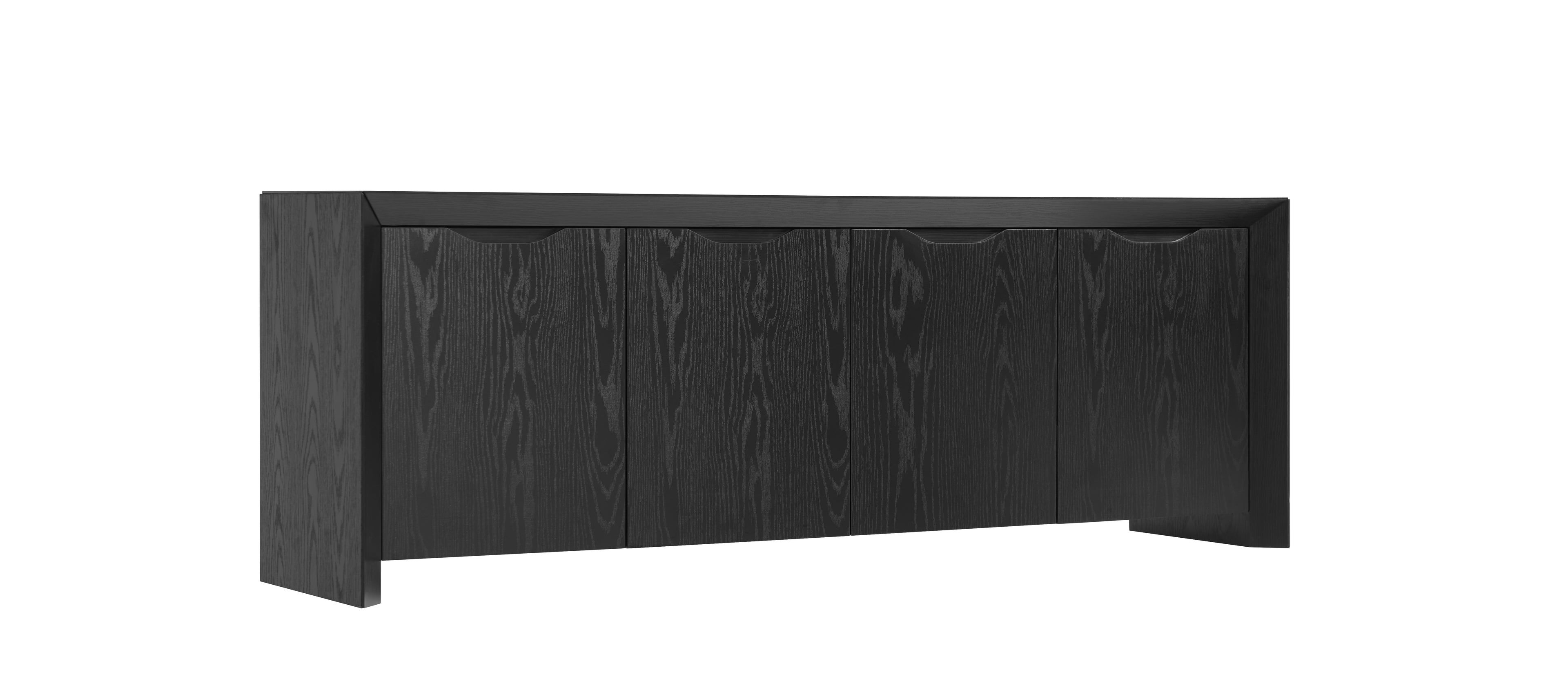 Modern Wood TV Stand with Storage Cabinet  Black