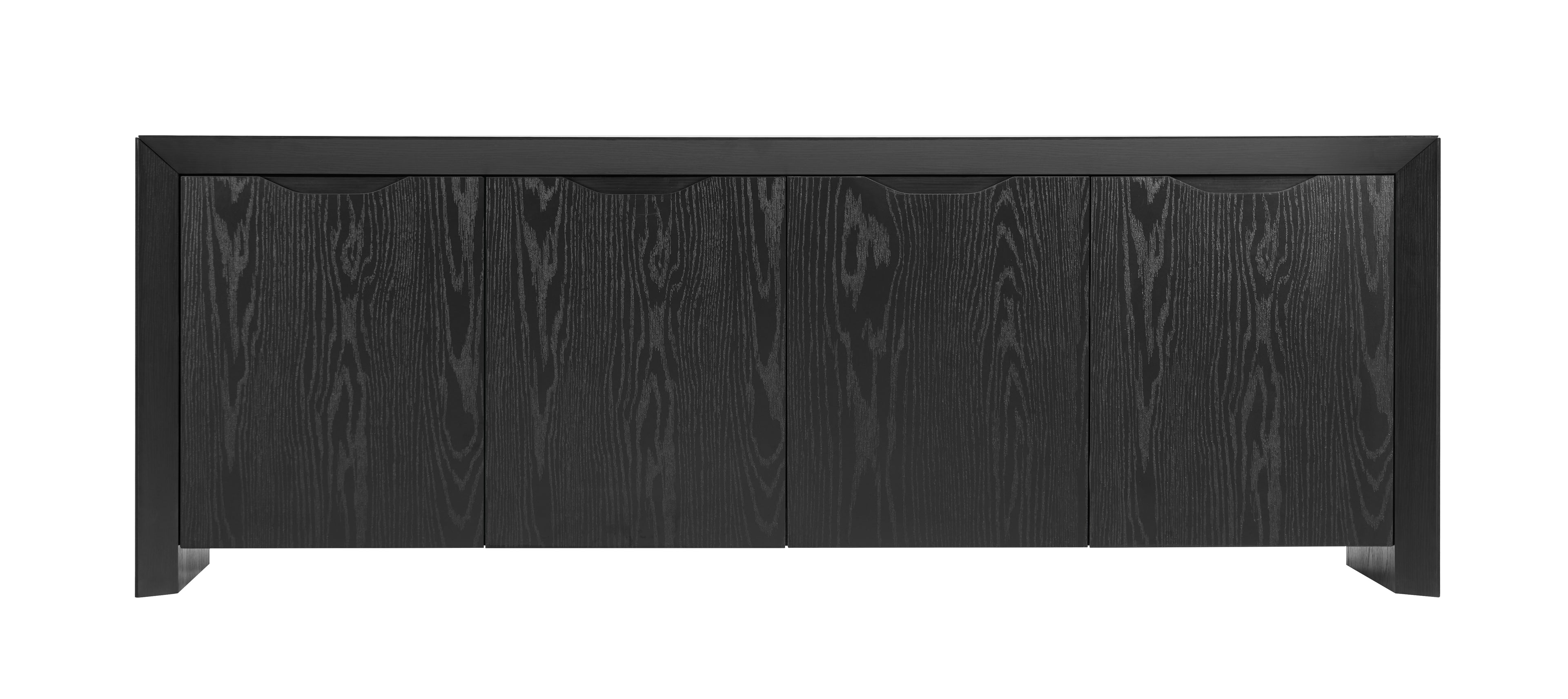 Modern Wood TV Stand with Storage Cabinet  Black