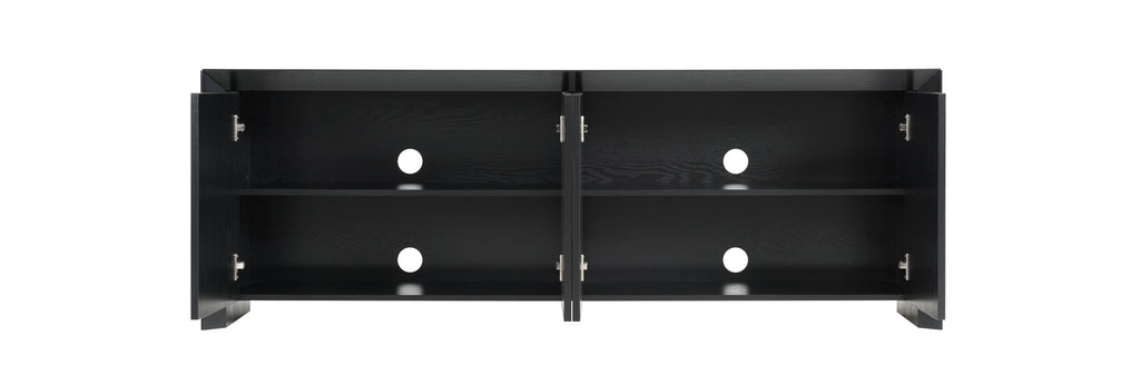 Modern Wood TV Stand with Storage Cabinet  Black