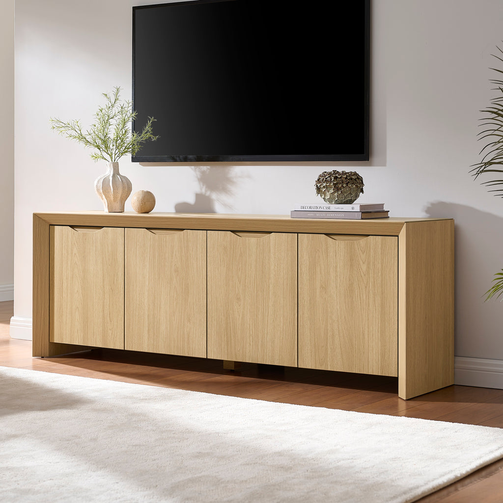 Modern Wood TV Stand with Storage Cabinet Natural