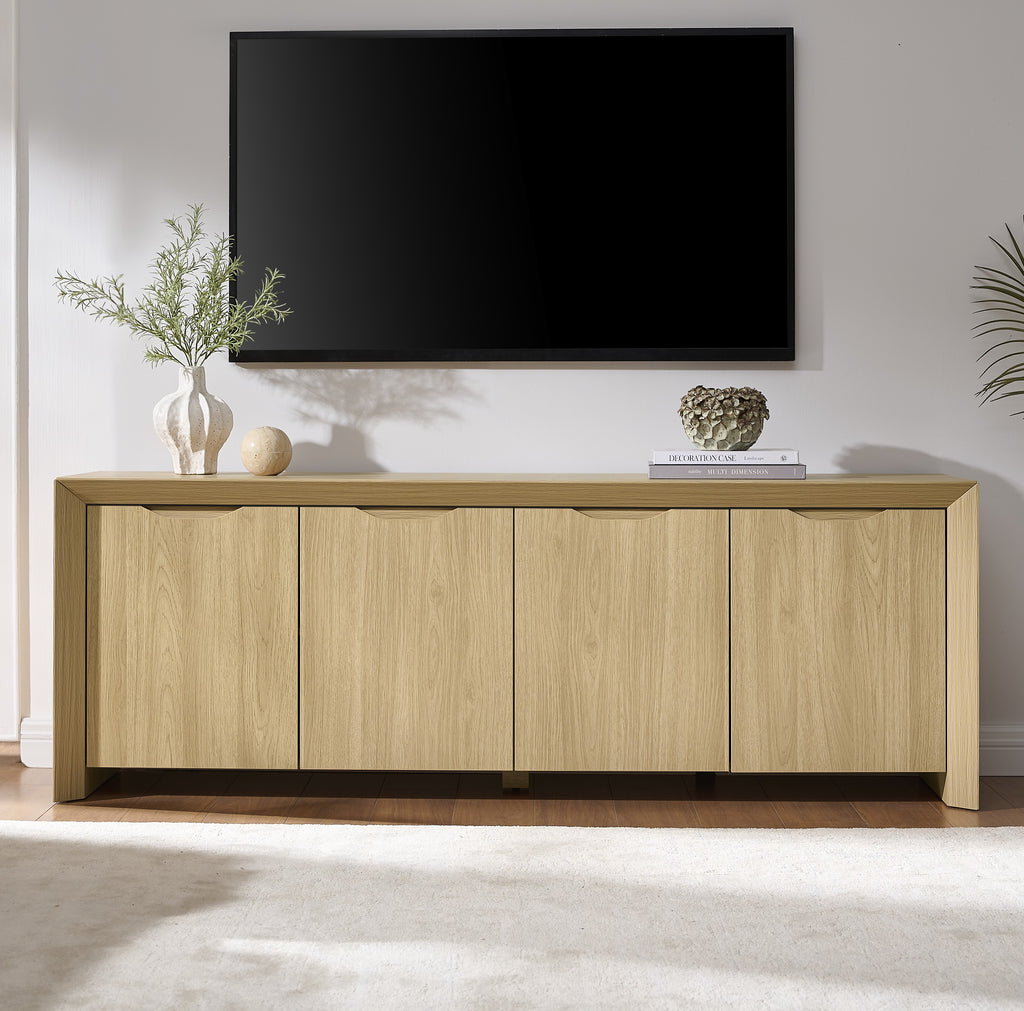 Modern Wood TV Stand with Storage Cabinet Natural