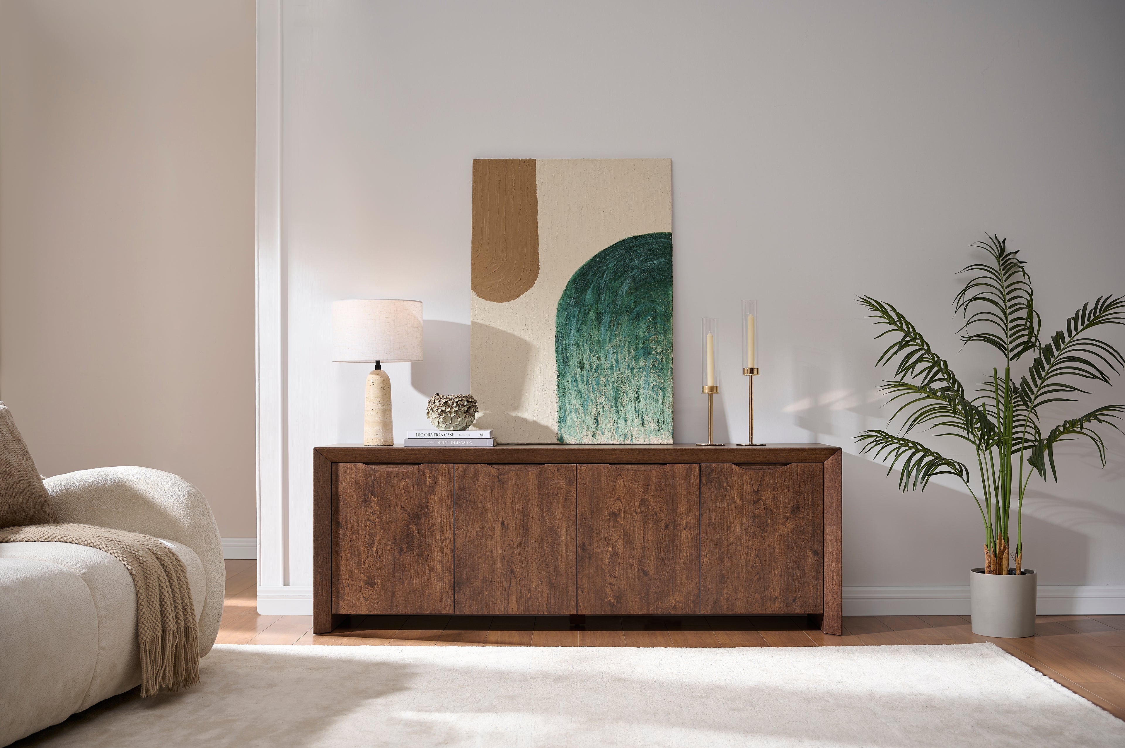 Modern Wood TV Stand with Storage Cabinet  brown