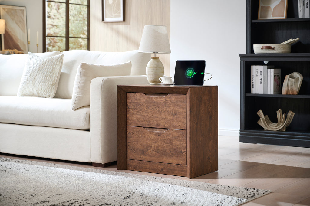 Nightstand with Charging Station and 2 Drawers