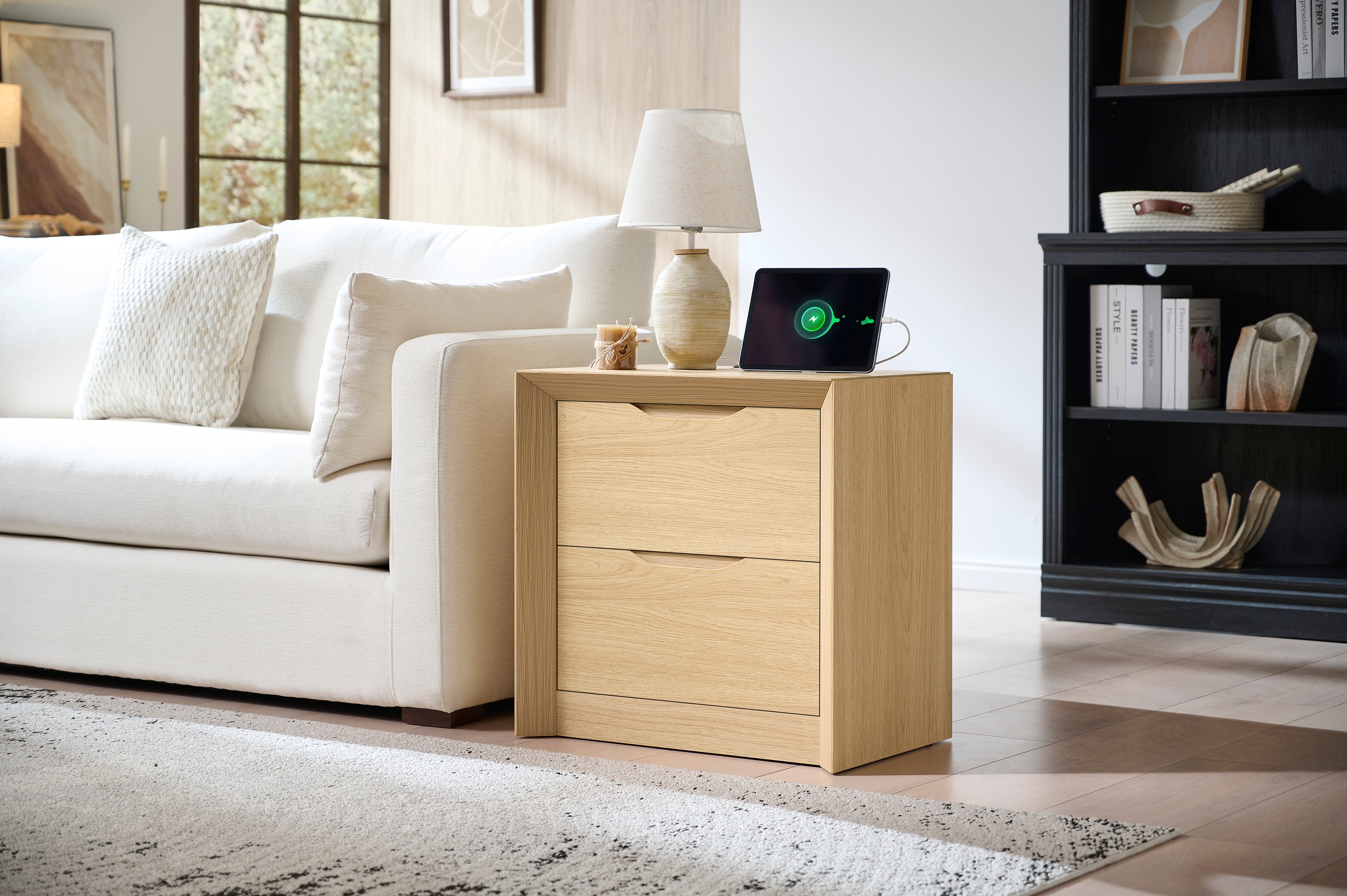 Nightstand with Charging Station and 2 Drawers