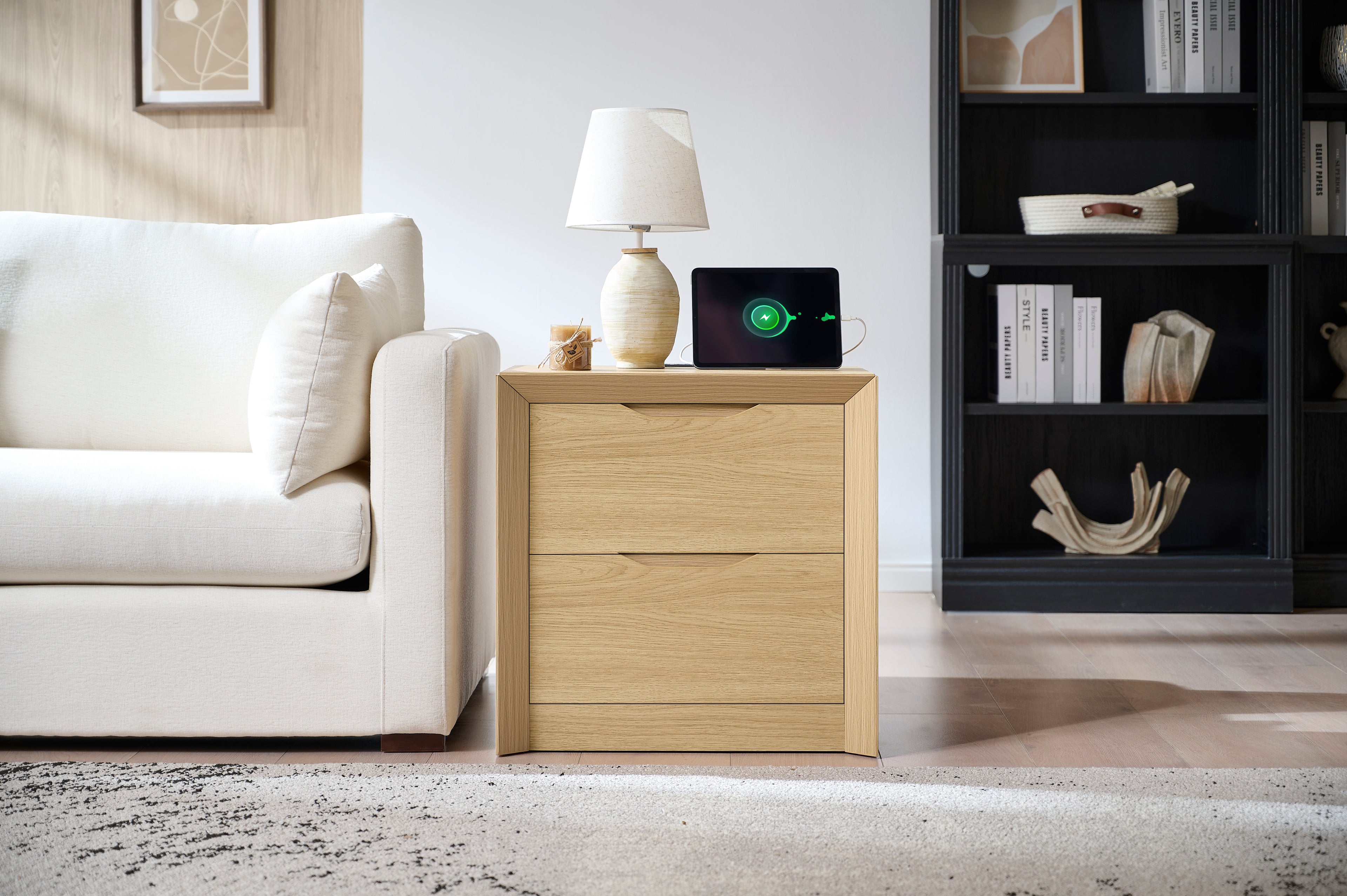 Nightstand with Charging Station and 2 Drawers