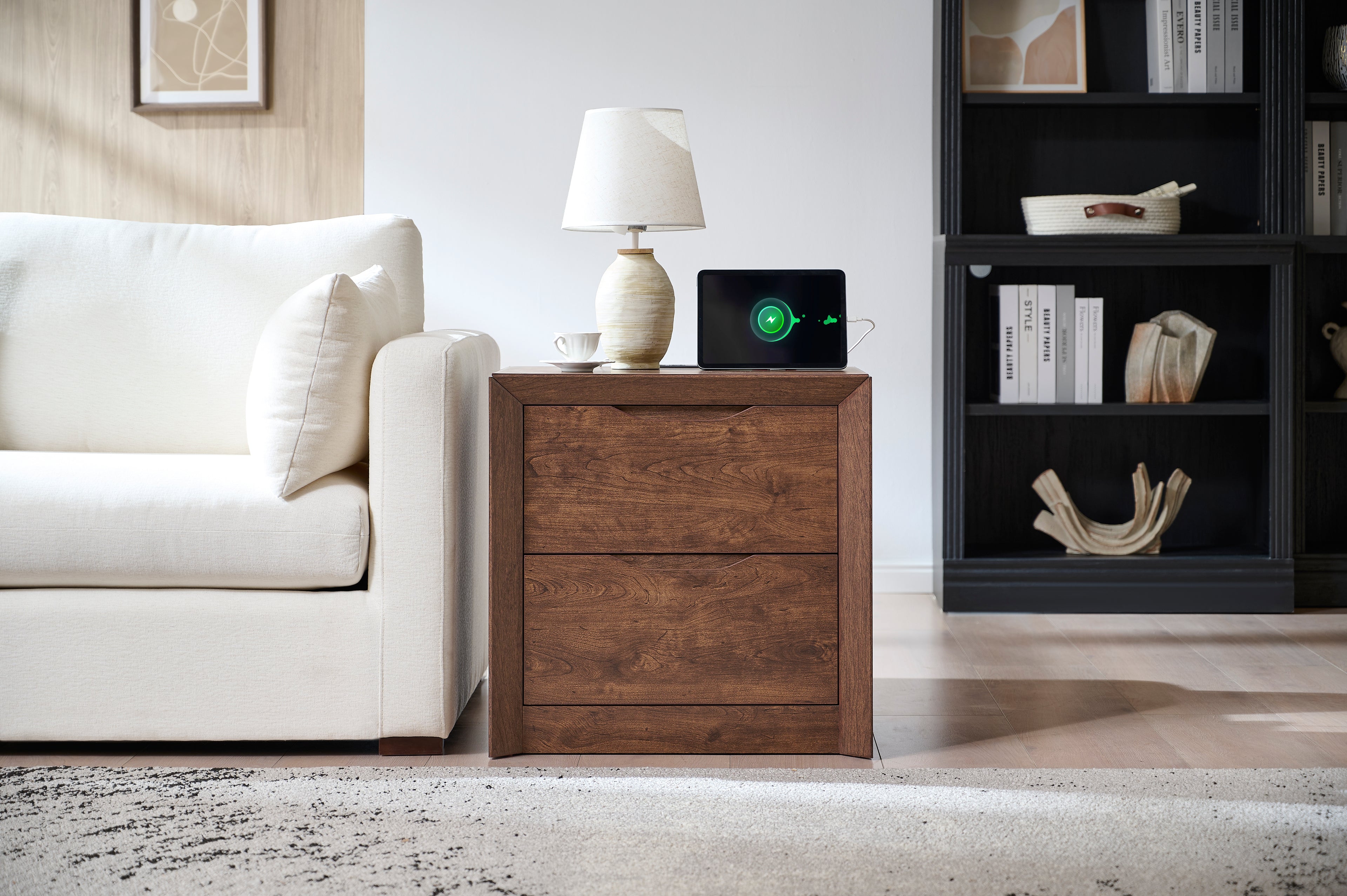 Nightstand with Charging Station and 2 Drawers