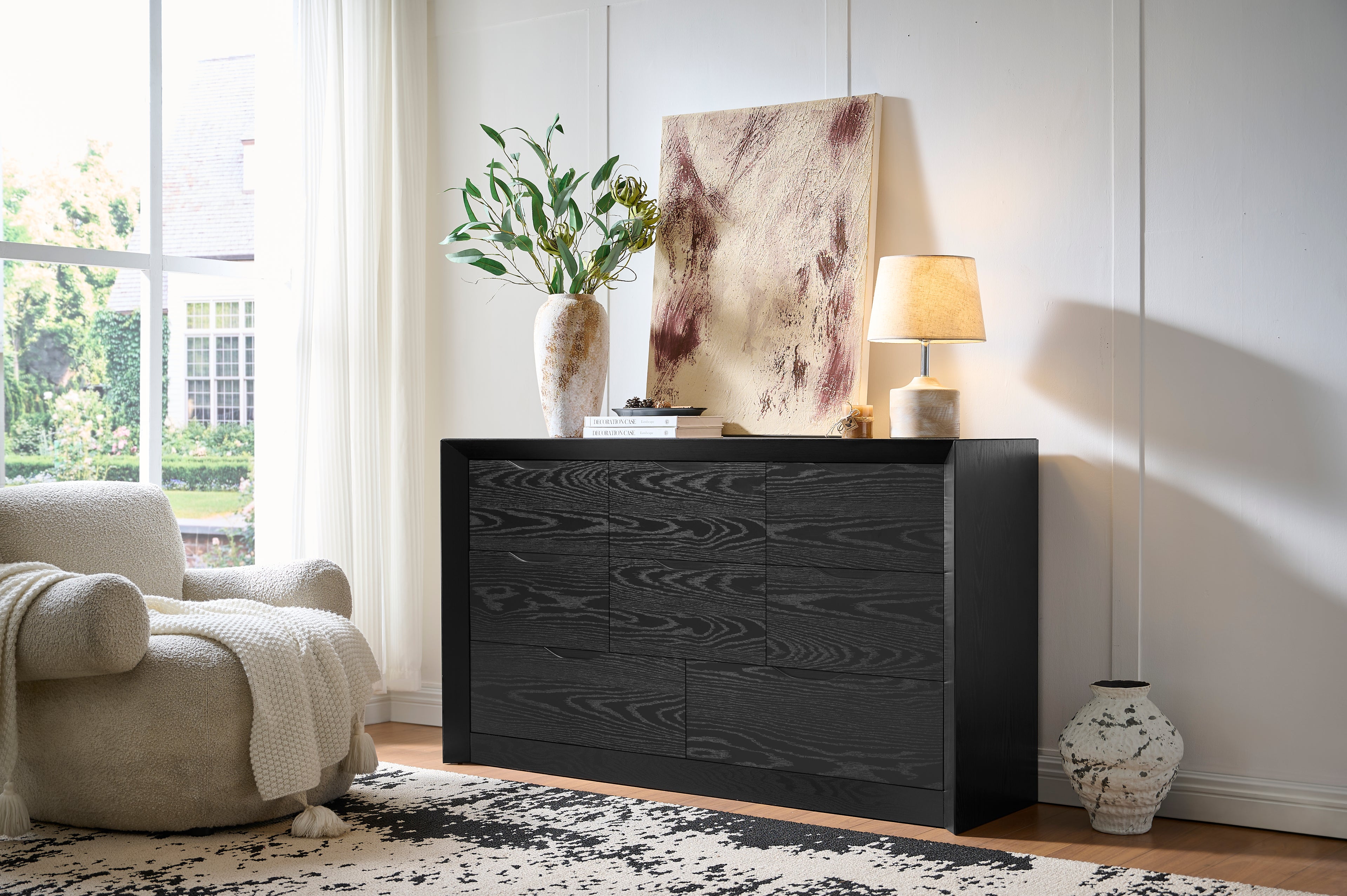 8-Drawer Black Wood Dresser for Bedroom Storage