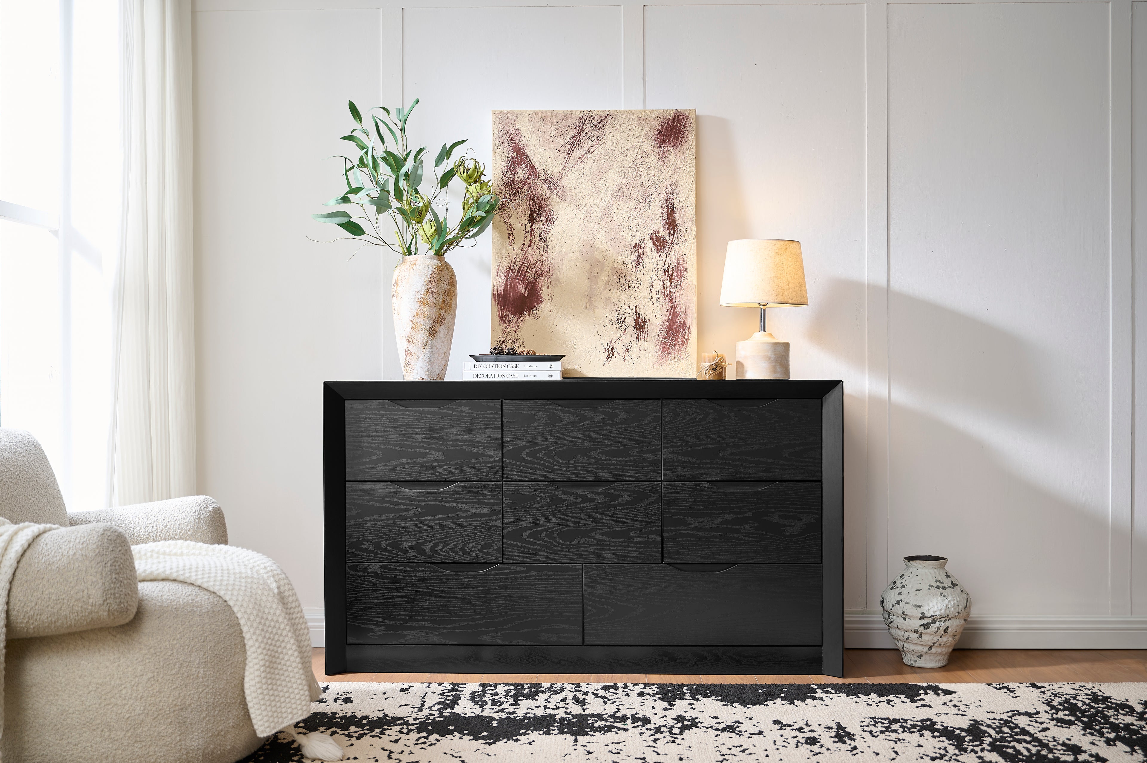 8-Drawer Black Wood Dresser for Bedroom Storage – Homlix Living