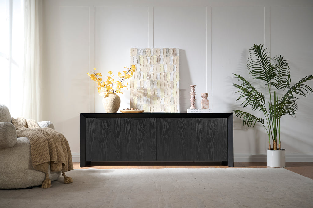Modern Wood TV Stand with Storage Cabinet  Black