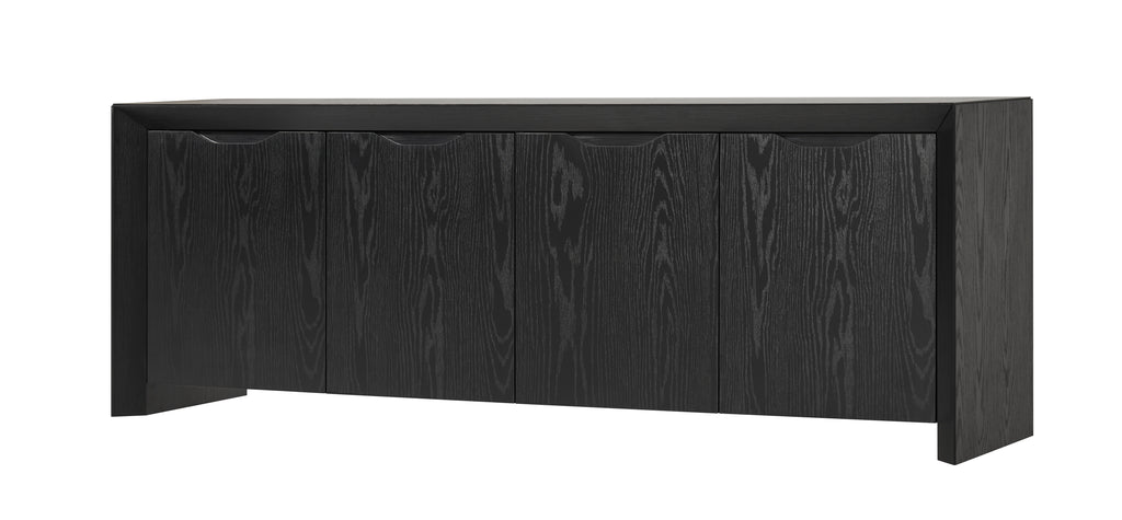 Modern Wood TV Stand with Storage Cabinet  Black
