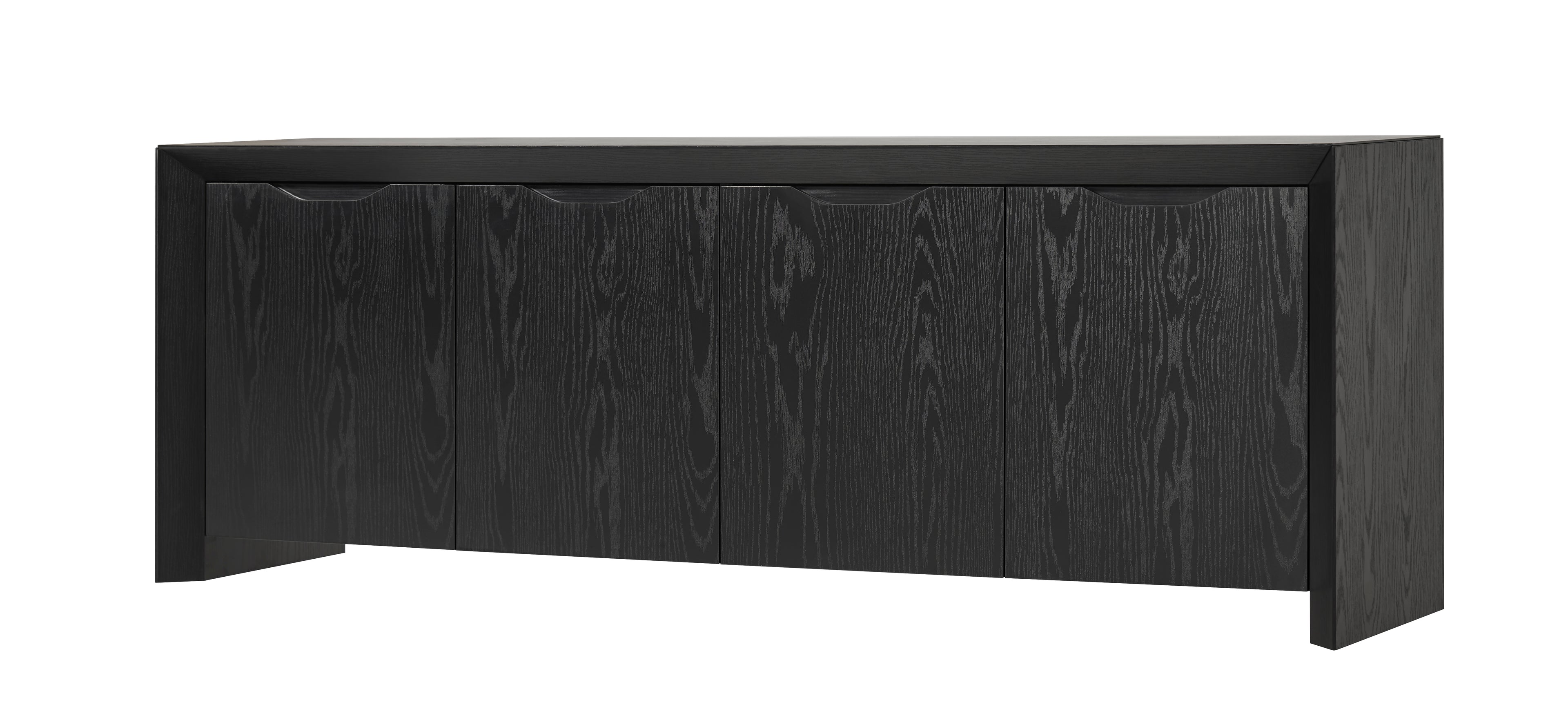 Modern Wood TV Stand with Storage Cabinet  Black